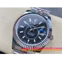 ロレックスコピー スカイウォーカー（Sky-Dweller）42mm 326935“ブラック文字盤・24時間表示機能搭載リングコマンドベゼル＋ブレスレット” メンズ専用モデル