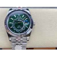 ロレックスコピー スカイウォーカー（Sky-Dweller）42mm 326935“グリーン文字盤・世界時計機能搭載リングコマンドベゼル＋ブレスレット” メンズ専用モデル