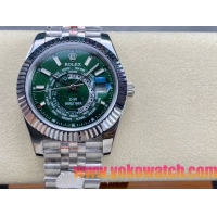 ロレックスコピー スカイウォーカー（Sky-Dweller）42mm 326935“グリーン文字盤・世界時計機能搭載リングコマンドベゼル＋ブレスレット” メンズ専用モデル