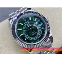 ロレックスコピー スカイウォーカー（Sky-Dweller）42mm 326935“グリーン文字盤・世界時計機能搭載リングコマンドベゼル＋ブレスレット” メンズ専用モデル