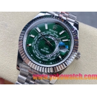 ロレックスコピー スカイウォーカー（Sky-Dweller）42mm 326935“グリーン文字盤・世界時計機能搭載リングコマンドベゼル＋ブレスレット” メンズ専用モデル