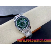 ロレックスコピー スカイウォーカー（Sky-Dweller）42mm 326935“グリーン文字盤・世界時計機能搭載リングコマンドベゼル＋ブレスレット” メンズ専用モデル