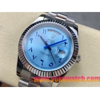 ロレックスコピー デイデイト（Day-Date）40mm 228206“ミッドナイトブルー文字盤・アラビア数字インデックス＋リングコマンド機能搭載三角坑紋ベゼル（光圈）＋ブレスレット” メンズ専用モデル