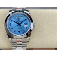 ロレックスコピー デイデイト（Day-Date）40mm 228206“スカイブルー文字盤・アラビア数字インデックス＋リングコマンド機能搭載三角坑紋ベゼル（光圈）＋ブレスレット” メンズ専用モデル