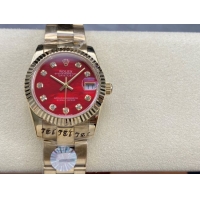 ロレックスコピー デイトジャスト（Datejust）31mm 279384“レッドシェル文字盤・ダイヤモンドインデックス＋リングコマンド機能搭載三角坑紋ベゼル（光圈/钻圈）＋ブレスレット” レディース専用モデル
