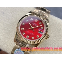 ロレックスコピー デイトジャスト（Datejust）31mm 279384“レッドシェル文字盤・ダイヤモンドインデックス＋リングコマンド機能搭載三角坑紋ベゼル（光圈/钻圈）＋ブレスレット” レディース専用モデル