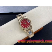 ロレックスコピー デイトジャスト（Datejust）31mm 279384“レッドシェル文字盤・ダイヤモンドインデックス＋リングコマンド機能搭載三角坑紋ベゼル（光圈/钻圈）＋ブレスレット” レディース専用モデル