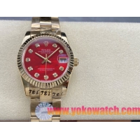 ロレックスコピー デイトジャスト（Datejust）31mm 279384“レッドシェル文字盤・ダイヤモンドインデックス＋リングコマンド機能搭載三角坑紋ベゼル（光圈/钻圈）＋ブレスレット” レディース専用モデル