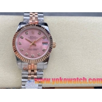 ロレックスコピー デイトジャスト（Datejust）31mm 279384“ピンクシェル文字盤・ダイヤモンドインデックス＋リングコマンド機能搭載三角坑紋ベゼル（光圈/钻圈）＋ブレスレット” レディース専用モデル