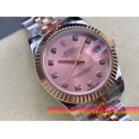 ロレックスコピー デイトジャスト（Datejust）31mm 279384“ピンクシェル文字盤・ダイヤモンドインデックス＋リングコマンド機能搭載三角坑紋ベゼル（光圈/钻圈）＋ブレスレット” レディース専用モデル