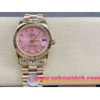 ロレックスコピー デイトジャスト（Datejust）31mm 279384“ピンクシェル文字盤・ダイヤモンドインデックス＋リングコマンド機能搭載三角坑紋ベゼル（光圈/钻圈）＋ブレスレット” レディース専用モデル