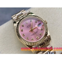 ロレックスコピー デイトジャスト（Datejust）31mm 279384“ピンクシェル文字盤・ダイヤモンドインデックス＋リングコマンド機能搭載三角坑紋ベゼル（光圈/钻圈）＋ブレスレット” レディース専用モデル
