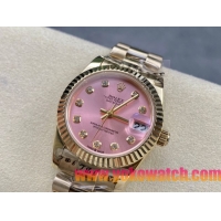 ロレックスコピー デイトジャスト（Datejust）31mm 279384“ピンクシェル文字盤・ダイヤモンドインデックス＋リングコマンド機能搭載三角坑紋ベゼル（光圈/钻圈）＋ブレスレット” レディース専用モデル