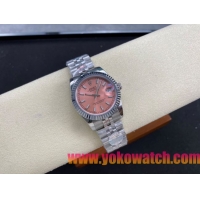 ロレックスコピー デイトジャスト（Datejust）31mm 279384“ピンクシェル文字盤・バトンインデックス＋リングコマンド機能搭載三角坑紋ベゼル（光圈/钻圈）＋ブレスレット” レディース専用モデル 