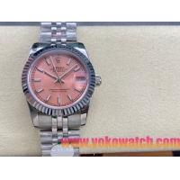 ロレックスコピー デイトジャスト（Datejust）31mm 279384“ピンクシェル文字盤・バトンインデックス＋リングコマンド機能搭載三角坑紋ベゼル（光圈/钻圈）＋ブレスレット” レディース専用モデル 