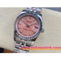 ロレックスコピー デイトジャスト（Datejust）31mm 279384“ピンクシェル文字盤・バトンインデックス＋リングコマンド機能搭載三角坑紋ベゼル（光圈/钻圈）＋ブレスレット” レディース専用モデル 