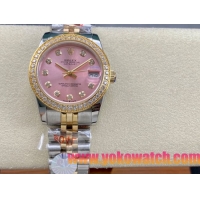 ロレックスコピー デイトジャスト（Datejust）31mm 279384“ピンクシェル文字盤・ダイヤモンドインデックス＋ダイヤモンドベゼル＋ブレスレット” レディース専用モデル