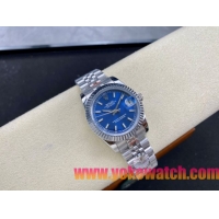 ロレックスコピー デイトジャスト（Datejust）31mm 279384“ブルー文字盤・バトンインデックス＋リングコマンド機能搭載三角坑紋ベゼル＋ブレスレット” レディース専用モデル