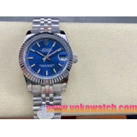 ロレックスコピー デイトジャスト（Datejust）31mm 279384“ブルー文字盤・バトンインデックス＋リングコマンド機能搭載三角坑紋ベゼル＋ブレスレット” レディース専用モデル