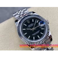 ロレックスコピー デイトジャスト（Datejust）31mm 279384“ブラック文字盤・バトンインデックス＋リングコマンド機能搭載三角坑紋ベゼル＋ブレスレット” レディース専用モデル 