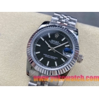 ロレックスコピー デイトジャスト（Datejust）31mm 279384“ブラック文字盤・バトンインデックス＋リングコマンド機能搭載三角坑紋ベゼル＋ブレスレット” レディース専用モデル 