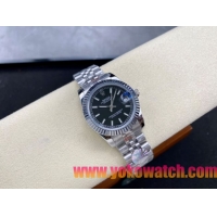 ロレックスコピー デイトジャスト（Datejust）31mm 279384“ブラック文字盤・バトンインデックス＋リングコマンド機能搭載三角坑紋ベゼル＋ブレスレット” レディース専用モデル 