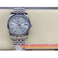 ロレックスコピー デイトジャスト（Datejust）31mm 279384“ホワイト文字盤・バトンインデックス＋リングコマンド機能搭載三角坑紋ベゼル＋ブレスレット” レディース専用モデル