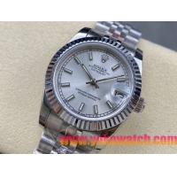 ロレックスコピー デイトジャスト（Datejust）31mm 279384“ホワイト文字盤・バトンインデックス＋リングコマンド機能搭載三角坑紋ベゼル＋ブレスレット” レディース専用モデル