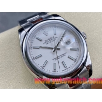 ロレックスコピー デイトジャスト（Datejust）41mm 126300“ホワイト文字盤・バトンインデックス＋リングコマンド機能搭載三角坑紋ベゼル＋ブレスレット” メンズ専用モデル