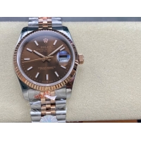 ロレックスコピー デイトジャスト（Datejust）36mm 126233“ブラウン文字盤・バトンインデックス＋リングコマンド機能搭載三角坑紋ベゼル＋ブレスレット” メンズ専用モデル