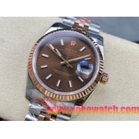ロレックスコピー デイトジャスト（Datejust）36mm 126233“ブラウン文字盤・バトンインデックス＋リングコマンド機能搭載三角坑紋ベゼル＋ブレスレット” メンズ専用モデル