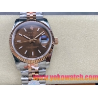 ロレックスコピー デイトジャスト（Datejust）36mm 126233“ブラウン文字盤・バトンインデックス＋リングコマンド機能搭載三角坑紋ベゼル＋ブレスレット” メンズ専用モデル