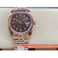 ロレックスコピー デイトジャスト（Datejust）36mm 126200“ブラウン文字盤・バトンインデックス＋リングコマンド機能搭載三角坑紋ベゼル＋ブレスレット” メンズ専用モデル