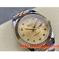 ロレックスコピー デイトジャスト（Datejust）41mm 278240“ゴールド・パターン文字盤・ダイヤモンドインデックス＋リングコマンド機能搭載三角坑紋ベゼル＋ブレスレット” レディース専用モデル
