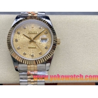 ロレックスコピー デイトジャスト（Datejust）41mm 278240“ゴールド・パターン文字盤・ダイヤモンドインデックス＋リングコマンド機能搭載三角坑紋ベゼル＋ブレスレット” レディース専用モデル