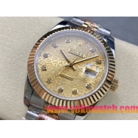 ロレックスコピー デイトジャスト（Datejust）41mm 278240“ゴールド・パターン文字盤・ダイヤモンドインデックス＋リングコマンド機能搭載三角坑紋ベゼル＋ブレスレット” レディース専用モデル