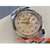 ロレックスコピー デイトジャスト（Datejust）41mm 278240“ゴールド・サンレイ文字盤・ダイヤモンドインデックス＋リングコマンド機能搭載三角坑紋ベゼル＋ブレスレット” レディース専用モデル