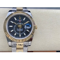 ロレックスコピー スカイ・デューラー 326138（Sky-Dweller）42mm “ブラック・ダイヤル・ゴールド・インデックス＋リングコマンド機能搭載三角坑紋ベゼル＋オイスターブレスレット” レディース専用モデル 