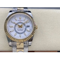 ロレックスコピー スカイ・デューラー（Sky-Dweller）42mm “ホワイト・ダイヤル・ゴールド・インデックス＋リングコマンド機能搭載三角坑紋ベゼル＋オイスターブレスレット” レディース専用モデル