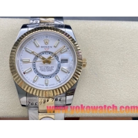 ロレックスコピー スカイ・デューラー（Sky-Dweller）42mm “ホワイト・ダイヤル・ゴールド・インデックス＋リングコマンド機能搭載三角坑紋ベゼル＋オイスターブレスレット” レディース専用モデル