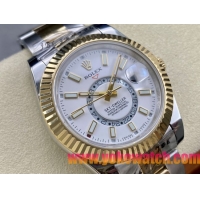 ロレックスコピー スカイ・デューラー（Sky-Dweller）42mm “ホワイト・ダイヤル・ゴールド・インデックス＋リングコマンド機能搭載三角坑紋ベゼル＋オイスターブレスレット” レディース専用モデル
