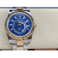 ロレックスコピー スカイ・デューラー（Sky-Dweller）42mm 326138“ブルー・ワールドタイマー文字盤・ゴールド・インデックス＋リングコマンド機能搭載三角坑紋ベゼル＋オイスターブレスレット” レディース専用モデル