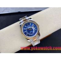 ロレックスコピー スカイ・デューラー（Sky-Dweller）42mm 326138“ブルー・ワールドタイマー文字盤・ゴールド・インデックス＋リングコマンド機能搭載三角坑紋ベゼル＋オイスターブレスレット” レディース専用モデル