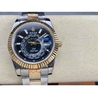 ロレックスコピー スカイ・デューラー（Sky-Dweller）42mm 326138“ブラック・ワールドタイマー文字盤・ゴールド・インデックス＋リングコマンド機能搭載三角坑紋ベゼル＋オイスターブレスレット” レディース専用モデル 