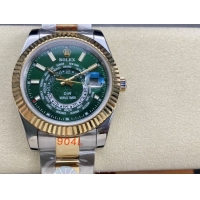 ロレックスコピー スカイ・デューラー（Sky-Dweller）42mm 326138“グリーン・ワールドタイマー文字盤・ゴールド・インデックス＋リングコマンド機能搭載三角坑紋ベゼル＋オイスターブレスレット” レディース専用モデル