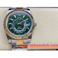 ロレックスコピー スカイ・デューラー（Sky-Dweller）42mm 326138“グリーン・ワールドタイマー文字盤・ゴールド・インデックス＋リングコマンド機能搭載三角坑紋ベゼル＋オイスターブレスレット” レディース専用モデル