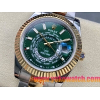 ロレックスコピー スカイ・デューラー（Sky-Dweller）42mm 326138“グリーン・ワールドタイマー文字盤・ゴールド・インデックス＋リングコマンド機能搭載三角坑紋ベゼル＋オイスターブレスレット” レディース専用モデル