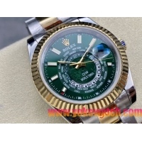 ロレックスコピー スカイ・デューラー（Sky-Dweller）42mm 326138“グリーン・ワールドタイマー文字盤・ゴールド・インデックス＋リングコマンド機能搭載三角坑紋ベゼル＋オイスターブレスレット” レディース専用モデル