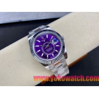 ロレックスコピー スカイ・デューラー（Sky-Dweller）42mm 326138“パープル・ダイヤル・ゴールド・インデックス＋リングコマンド機能搭載三角坑紋ベゼル＋オイスターブレスレット” レディース専用モデル