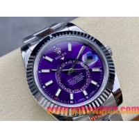 ロレックスコピー スカイ・デューラー（Sky-Dweller）42mm 326138“パープル・ダイヤル・ゴールド・インデックス＋リングコマンド機能搭載三角坑紋ベゼル＋オイスターブレスレット” レディース専用モデル